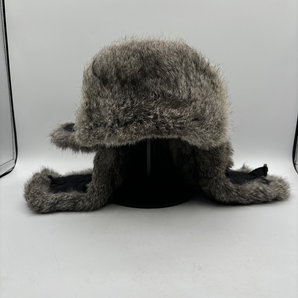 Mad Bomber Aviator Rabbit Fur Trapper Hat Unisex Large Black